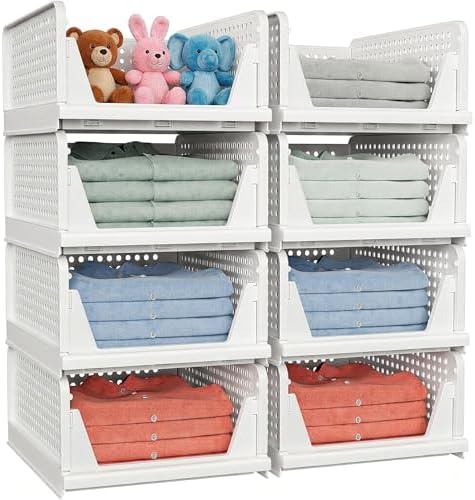 caktraie 4 Pack Stackable Closet Storage Basket - Stackable Storage Bins - Image 4