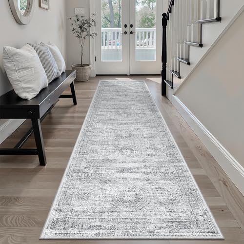 Soalmost Runner Rug 2x8 Washable Non-Slip Hallway Kitchen Runners Grey - Image 2