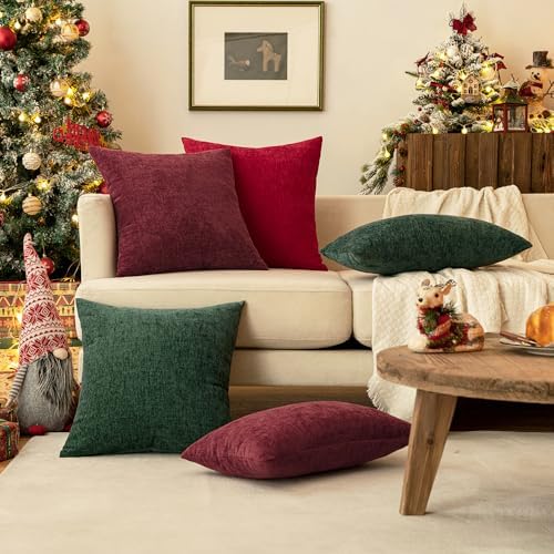 MIULEE Soft Chenille Throw Pillow Covers Burgundy 20x20 Inch Pack of 2 - Image 7