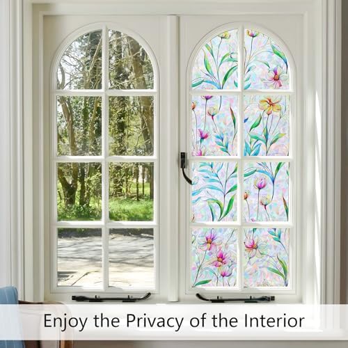 LEMON CLOUD Floral Stained Glass Window Privacy Film, 23.6″ x 157.4″ - Image 4
