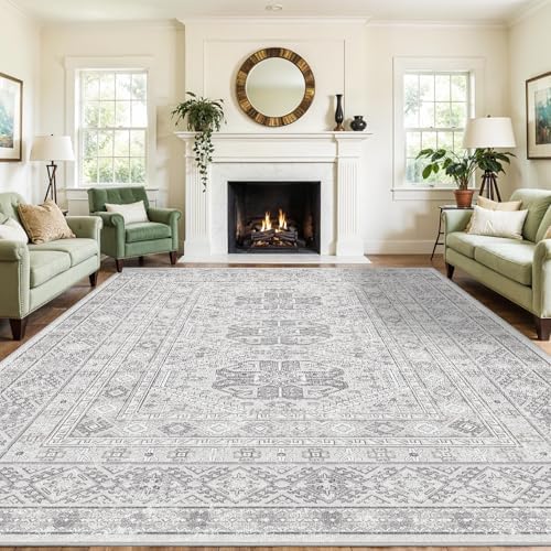 Ksrau 12x15 Area Rug Washable Vintage: Non Slip Living Room Large Rugs Grey - Image 4