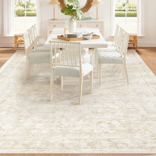 8x10 Area Rugs for Living Room: Washable Large Vintage Floral Rug Low Pile Non-Slip Boho Carpet for Bedroom Dining Home Office (Beige, 8'x10') - Image 6