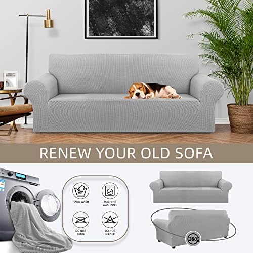 KEKUOU Stretch Couch Covers for Sofa, 3 Cushion Couch Slipcover,Silver - Image 3