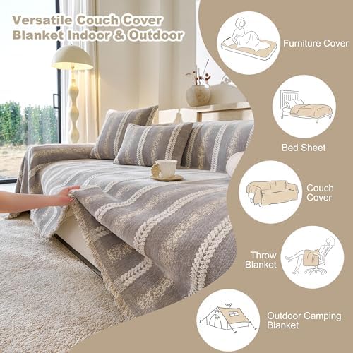 Couch Cover for Dogs Washable Sofa Cover, Sectional Couch Covers, Sofa Covers for 2 Cushion Couch, Non Slip Stripe Sofa Slipcovers Furniture Protector (Light Grey, 71 * 118) - Image 4