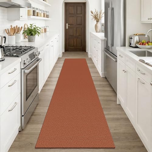 KOZYFLY Orange Runners Rugs for Hallway 2x10, Washable Runner Rug, Woven Non Slip Kitchen Runner, Braided Entryway Rug, Floor Carpet for Entry, Aisle, Hall, Burnt Orange/Tan - Image 2
