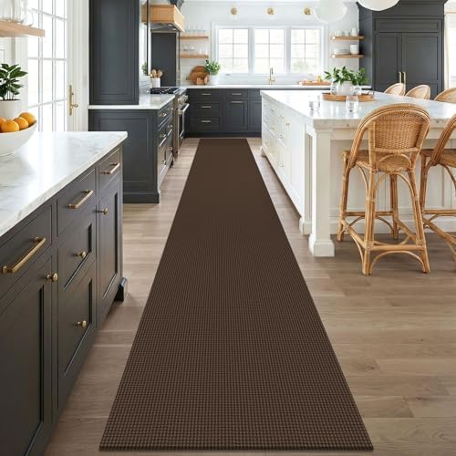 KOZYFLY Braided 2.5'x18' Runners Rugs for Hallway, Extra Long Washable Runner Rug, Woven Non Slip Kitchen Runner, Cotton Entryway Rug, Floor Carpet for Entry, Aisle, Hall, Brown/Dark Brown by KOZYFLY