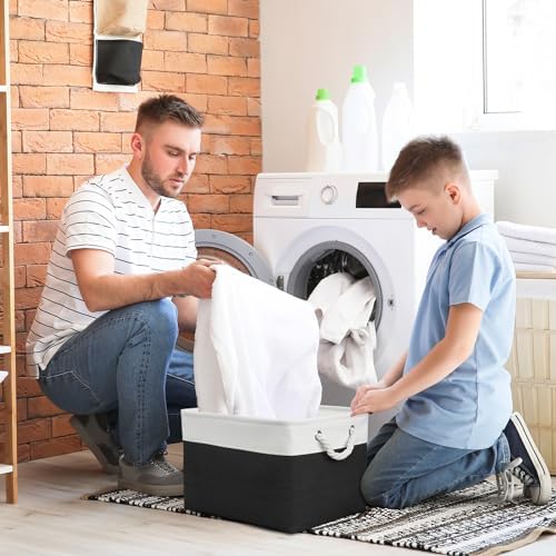 TheWarmHome Storage Basket for Gifts Empty - Large Cubes 3 Pack 15.8x11.8x11.8 inch Storage Bins for Organizing Book Cloth Bathroom Toy (White & Black) - Image 2