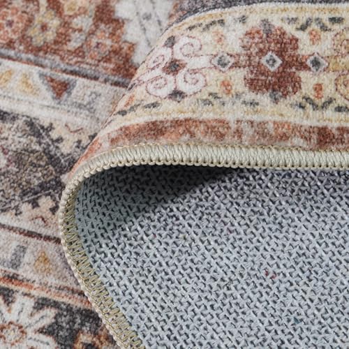 10x12 Area Rug Washable Vintage: Non Slip Living Room Large Rugs Brick - Image 5