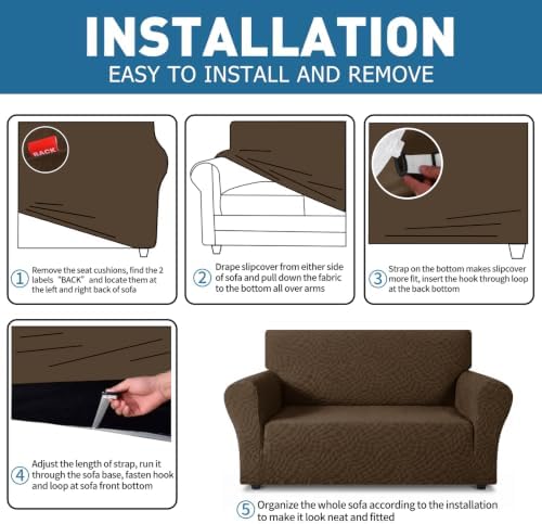 ZNSAYOTX 1 Piece Stretch Loveseat Covers for 2 Cushion Couch (55"-71"), New Plaid Couch Cover with Non-Slip Buckle for Dog Pets, Soft Cozy Washable Sofa Slipcover Form Fit Protector, Coffee - Image 4