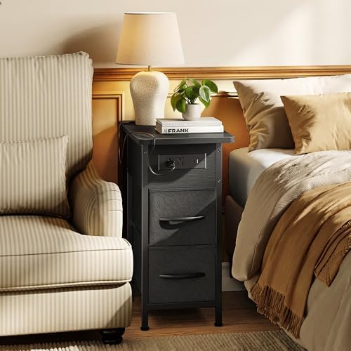 Huuger Narrow End Table with Charging Station, Side Table with 2 Drawers - Image 6