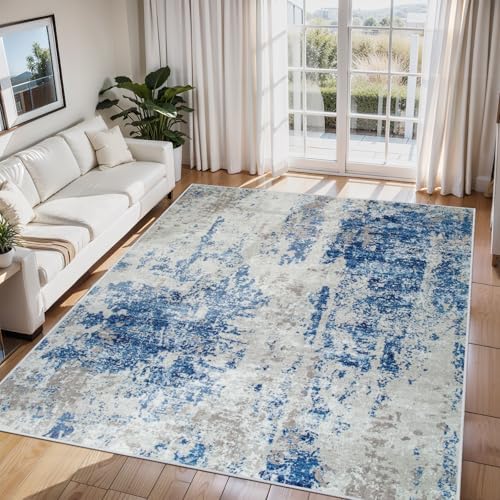6x9 Area Rugs for Living Room Washable Bedroom Dining Room Blue Grey White by Aelenmu