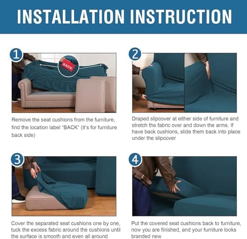H.VERSAILTEX 4 Piece Stretch Sofa Covers for 3 Cushion Couch Covers for Living Room Furniture Slipcovers (Base Cover Plus 3 Seat Cushion Covers) Thicker Jacquard Fabric (Large Sofa, Deep Teal) - Image 6