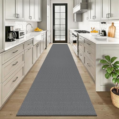 KOZYFLY Cotton 2.5'x12' Runners Rugs for Hallway, Long Washable Runner Rug, Woven Non Slip Kitchen Runner, Braided Entryway Rug, Floor Carpet for Entry, Aisle, Hall, Grey/Dark Grey - Image 2