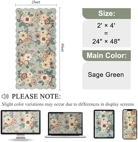 DUKINO 2x4 Rug for Entryway, Floral Washable Kitchen Rugs, Sage Green - Image 2