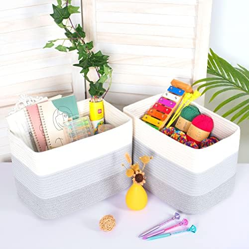 MINTWOOD Design 3-Pack Storage Baskets for Shelves, Playroom and Classroom, Book Basket, Decorative Storage Cube Bins, Woven Closet Organizers, Pantry and Shoe Organizer, 3-Tone Grey - Image 5