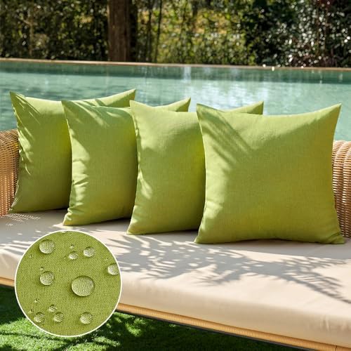 MIULEE Pack of 4 Decorative Outdoor Throw Pillow Covers Linen Waterproof Pillow Covers Summer Farmhouse Cushion Cases for Patio Garden Tent Balcony Couch Sofa 18x18 Inch Moss Green by MIULEE