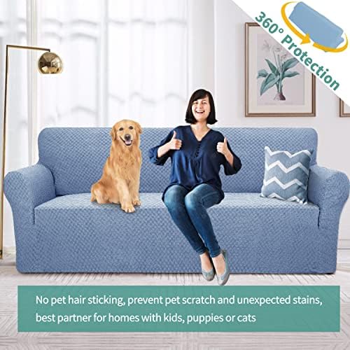 YEMYHOM Couch Cover Latest Jacquard Design High Stretch Extra Large Sofa Covers Pet Dog Cat Proof Oversized Slipcover Non Slip Magic Elastic Furniture Protector (X Large, Light Blue) - Image 2
