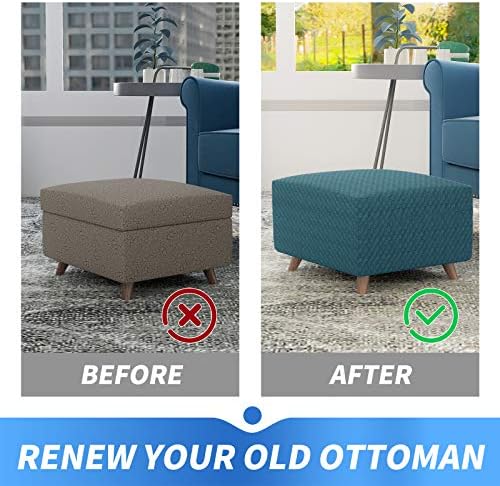 MAXIJIN Jacquard Ottoman Cover Slipcovers Folding Storage Stool Furniture Protector Cover Soft Thick Rectangle Foot Rest Slipcover with Elastic Bottom (Ottoman Large, Peacock Blue) - Image 4