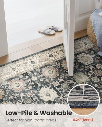 AMADA HOMEFURNISHING 9x12 Area Rug for Living Room, Vintage Washable Area Rug Low-Pile & Non-Slip Carpet for Bedroom Dining Room Nursery Home Office, Black/Brown - Image 6