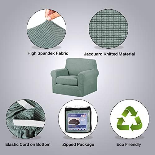 H.VERSAILTEX 2-Piece Armchair Slipcovers with Arms Sofa Slipcover Fit Chair Width Up to 47 Inch, Anti-Slip Rich Stretch Knitted Jacquard Fabric Small Checks(Chair, Sage) - Image 4