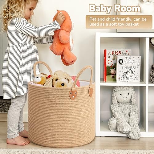 CHICVITA 50L Blanket Basket Living Room, Wicker Laundry Baskets for Home Decor, Baby Toy Basket with Handles, Large Nursery Hamper for Blankets Towels Clothes, 16" X 16" X 14", Jute Brown - Image 5