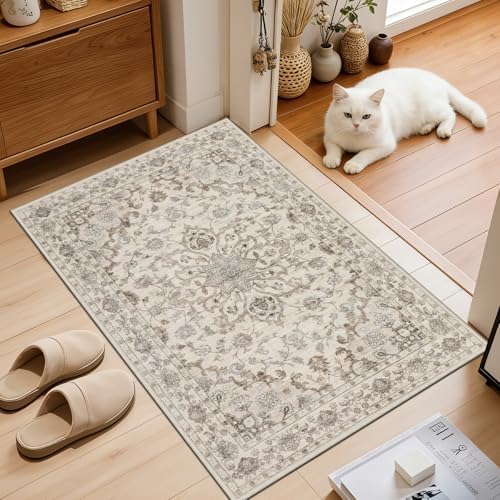 2x3 Area Rugs Living Room: Washable Rug for Bedroom Brown Beige - Image 2