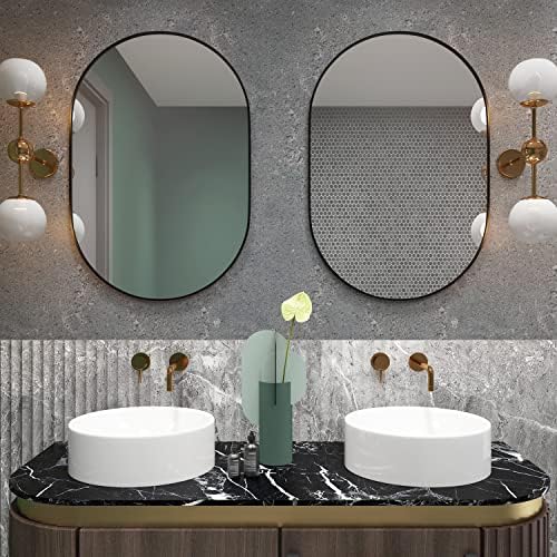 Oval Bathroom Mirror Capsule Wall Mirror, 24"x36" Black Vanity Wall Mounted Mirror, Large Modern Pill Mirrors with Metal Frame, Decor for Entryway, Bedroom, Living Room - Image 7