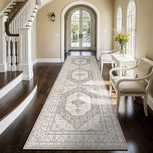 3x10 Runner Rug Washable Vintage: Non Slip Hallway Runners Brown/Beige by Ksrau