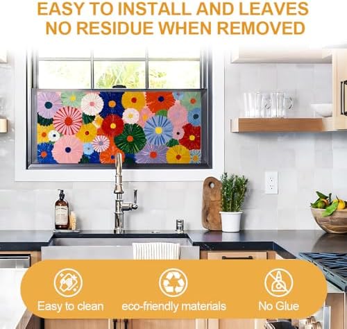 Cmialusie Colorful Floral Window Film 17.3 x 39.3 Inch Cling - Image 3