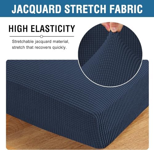 H.VERSAILTEX Super Stretch Individual Chaise Cover Sectional Couch Covers for L Shaped Sofa Both Left/Right Featuring Thick Jacquard Textured Twill Fabric (1 Piece Chaise Cover, Navy) - Image 4