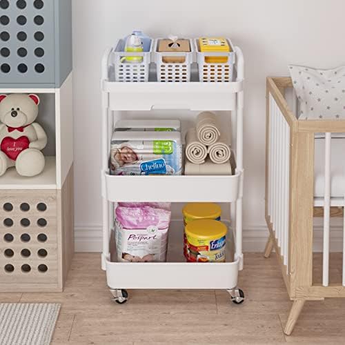 Calmootey 3-Tier Utility Cart with Drawer & Wheels, Storage for Home,Office - Image 3