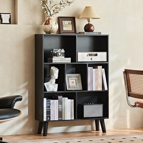 LEYAOYAO Cube Bookshelf, Mid-Century Modern Book Shelf with Legs, Black - Image 4