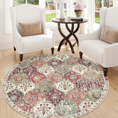 Lahome Moroccan Round Area Rugs, Washable Small Round Rug 3ft Non-Slip by Lahome