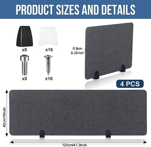 Yaomiao 4 Pack Acoustic Desk Divider Soundproof Desk Privacy Panel Freestanding Partitions Sound Absorbing Divider for Office Reduce Noise and Visual Distractions 47.3" x 16"(Dark Gray) - Image 4