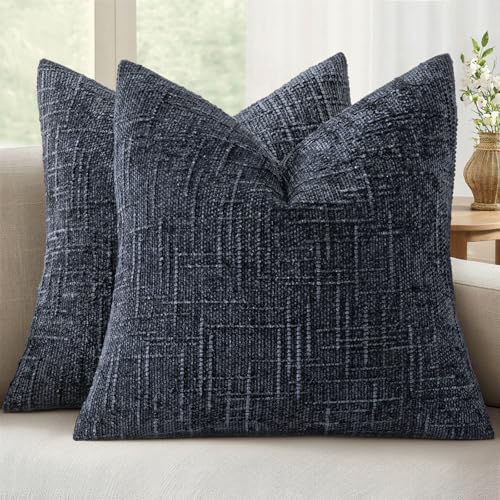 MIULEE Chenille Textured Throw Pillow Covers Navy Blue 20x20 Set of 2 by MIULEE