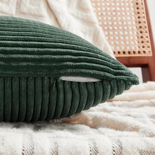 Fancy Homi Set of 2 Dark Green Decorative Throw Pillow Covers 16x16 Inch for Living Room Couch Bed, Boho Farmhouse Forest Green Home Decor, Soft Corss Corduroy Patchwork Textured Cushion Case - Image 3