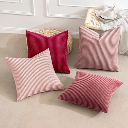 MIULEE Soft Corduroy Decorative Throw Pillow Covers Pink Series 18x18 - Image 2