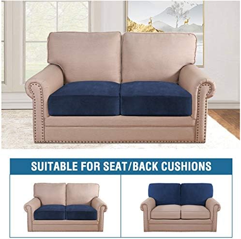 H.VERSAILTEX Velvet Stretch Couch Cushion Cover Plush Cushion Slipcover for Chair Loveseat Sofa Cushion Furniture Protector Seat Cushion Sofa Cover (2 Piece Medium Sofa Cushion Covers, Navy) - Image 3