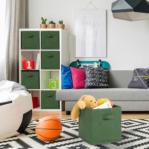 Stero Fabric Storage Bins 6 Pack Fun Colored Durable Storage Cubes with Fabric Handles Foldable Cube Baskets for Home, Kids Room, Closet and Toys Organization Dark Green - Image 5