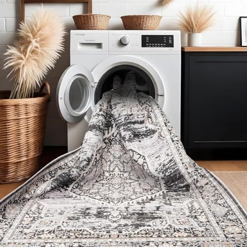 Washable Area Rugs 2x3 Entryway: Soft Ultra Thin Low Pile Mat Machine Washable Indoor Doormat Lightweight Entry Rug Anti Slip Backing Rugs for Living Room Bedroom Kitchen 2'x3' Black - Image 5
