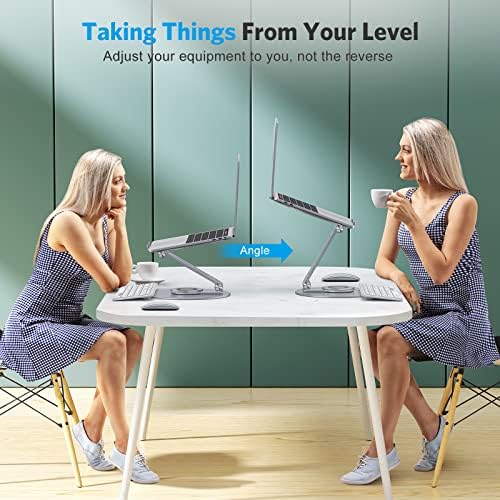 OMOTON Adjustable Laptop Stand for Desk 360° Rotating Base 17" Cool Grey - Image 7