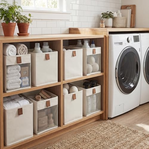 StorageWorks Narrow Storage Bins with Mesh Front Window, Beige, 3-Pack - Image 5