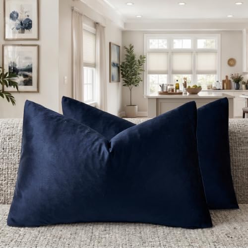 GIGIZAZA Navy Velvet Pillow Covers 12x20 Decorative Pillows Pack of 2 by GIGIZAZAFocusingonhomedecoration