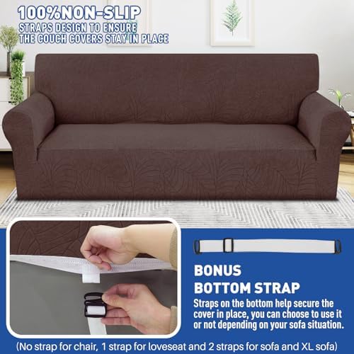 YEMYHOM Couch Cover Latest Jacquard Design High Stretch Sofa Covers for 2 Cushion Couch, Pet Dog Cat Proof Loveseat Slipcover Non Slip Elastic Furniture Protector (Medium, Begonia Leaf Coffee) - Image 5
