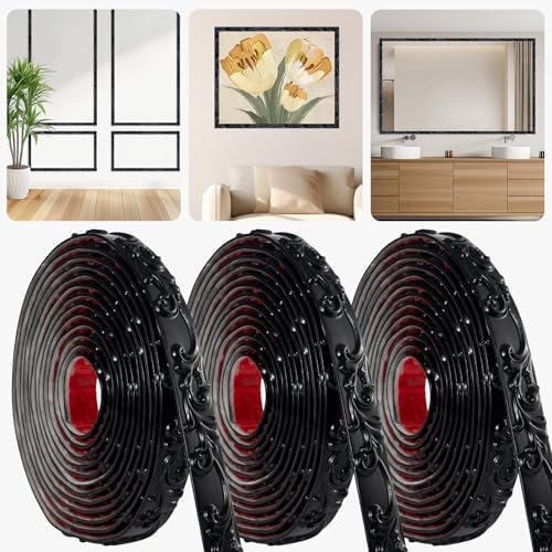 3 Pack 16.4FT Black Peel and Stick Molding Trim Kit – Flexible Self-Adhesive Mirror Trim for Doors, Cabinets, and Frame Edges by Hohnnyreet