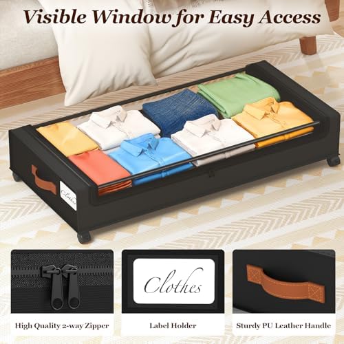 Yecaye 70 L Under Bed Storage with Wheels, 3 Pack Larger Capacity Under Bed Storage Containers, Underbed Shoe Storage Organizer, Rolling Under Bed Metal Drawers for Clothes, Blankets, Black - Image 5