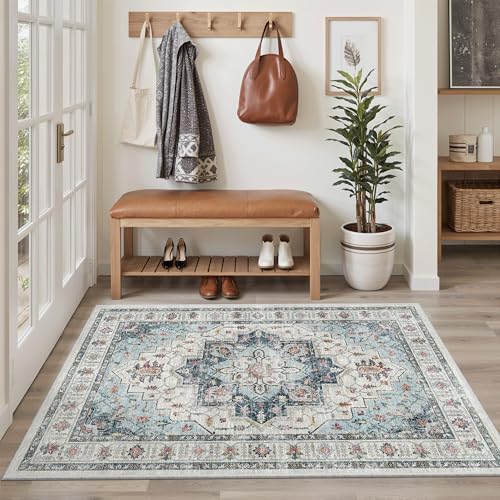 Madane Area Rug 4x6 Washable Rugs Vintage for Living Room, Blue - Image 4