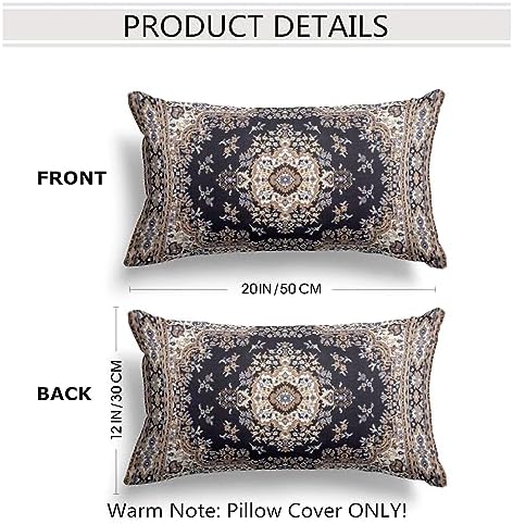 Snycler Boho Throw Pillow Covers 12x20 inch Set of 2 Black Medallion Border Area Rug Double Sided Pattern Cotton Soft Pillow Case Cushion Cover Pillowcase for Couch Sofa Bed Decorative - Image 2