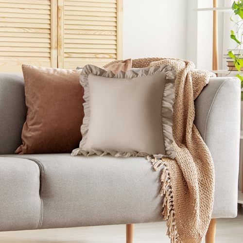 KKJIAF 2 Pack Ruffle Pillow Cases 24x24 Inches, Khaki - Image 5