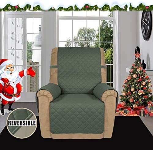 Easy-Going Reversible Couch Cover, Recliner 19 in, Greyish Green/Beige - Image 2